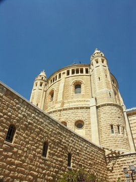 View of monastery in Jerusalem against blue sky