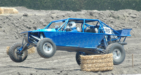 blue sand car in air