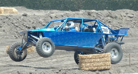 blue sand car in air