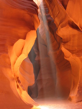 sunbeam in upper antelope canyon, in page, arizona