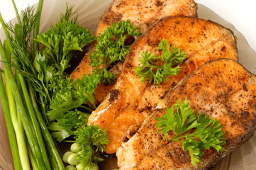 appetizing fried salmon