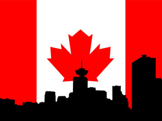 vancouver skyline against canadian flag