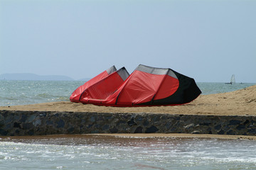 kite-surfer kite on the beach