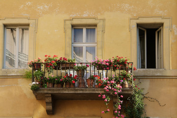 Fototapeta na wymiar balkon z kwiatami
