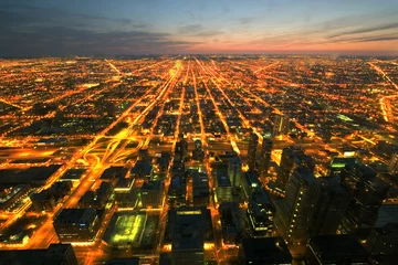Fotobehang night time aerial view of chicago © Maya Moody
