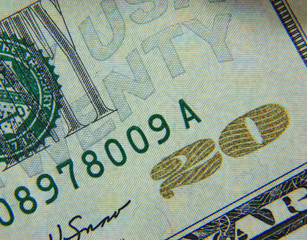 us twenty with gold lettering