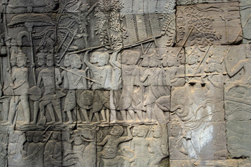 carved wall in cambodia