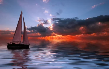 Door stickers Sailing sailing at sunset