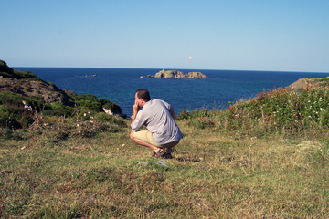 man thinking how to go to island