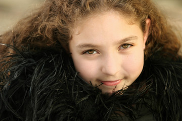 cute girl in black feathers