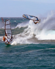 a windsurfer goes horizontal in waves