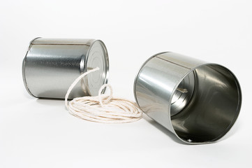 tin can telephones, close up