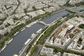view from eiffel tower in paris, the seine river