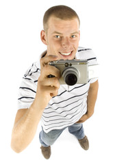 man with digital camera