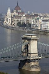 danube and hungarian parliament and part of chain bridge. - 1041474