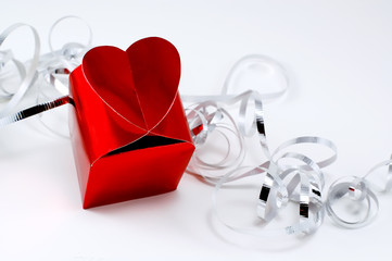 red heart shaped box and silver ribbon - love