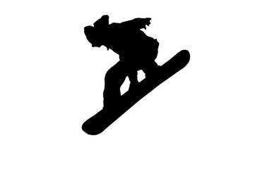 silhouette of a snowboarder jumping high in the ai