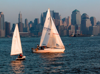 nyc sailboats at sunset