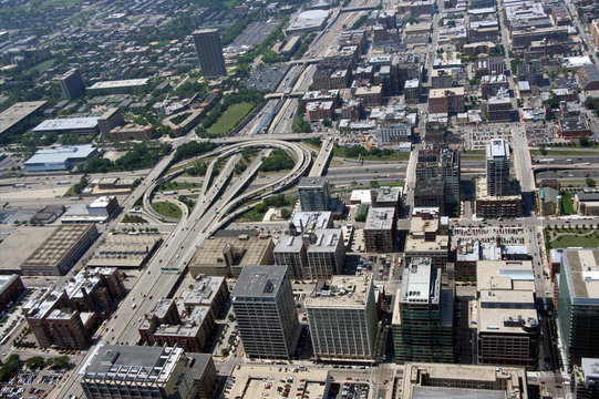 chicago aerial view of highway cloverleaf
