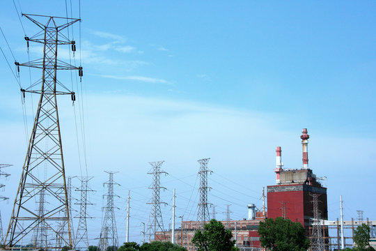 power station and electricity transmission towers