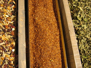 rows of dried tea leaves