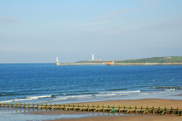 two lighthouses in the north sea, aberdeen, scotla