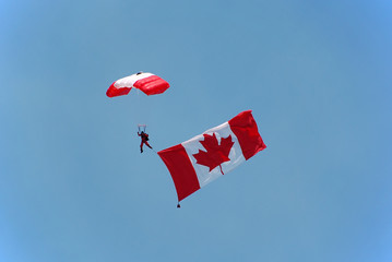 canadian parachutist with flag