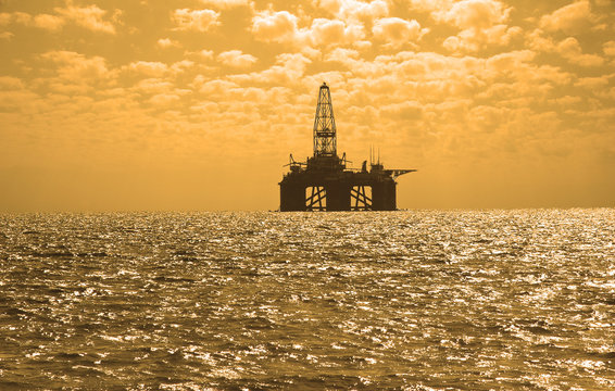 Oil Rig During Sunset In Caspian Sea