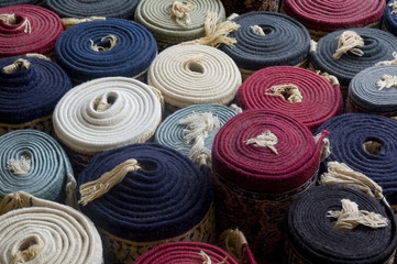 rolled up turkish carpets