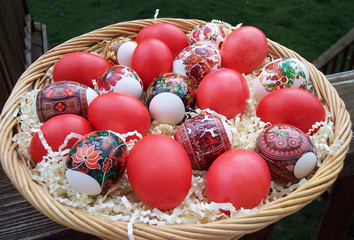 red easter eggs in basket
