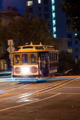 Plakat kolejka linowa w San Francisco w nocy