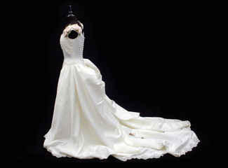 white wedding dress on black