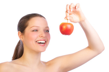 woman and apple