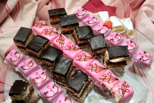 pink and chocolate petits fours