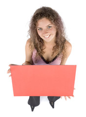 woman with message board