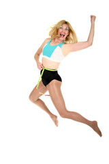 Fototapeta na wymiar jumping for joy at weight loss 1