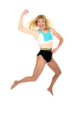 Fototapeta na wymiar jumping for joy at weight loss 3