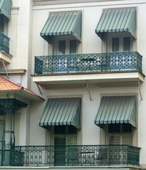 building with awnings and balconies