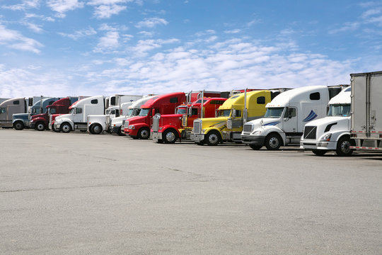 semi trucks in line