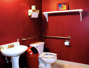 red bathroom