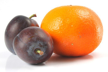 orange and plums isolated