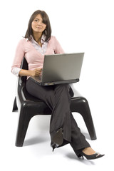 woman sitting; working computer