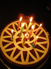 lighted birthday cake