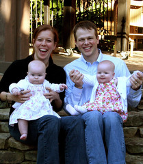 young urban family with twins