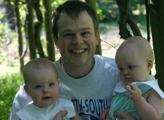 young father with twins
