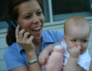 young mommy on phone