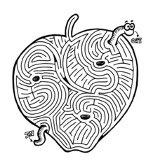 apple with worm maze