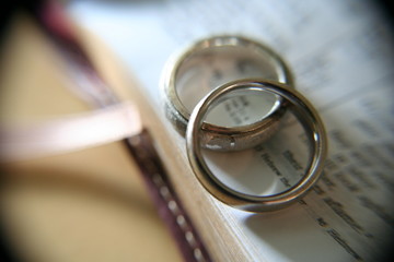 wedding rings on a bible