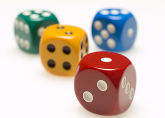 four colored dice