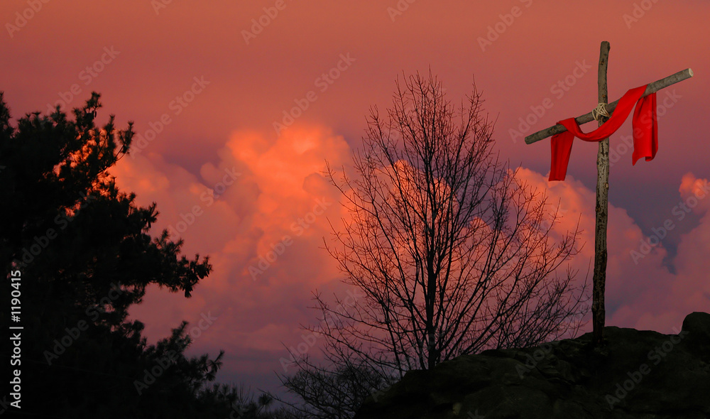 Wall mural cross and scarlet linen